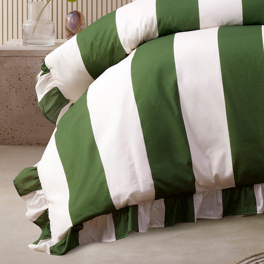 Vintage Design Candy Ruffle Green Washed Cotton Quilt Cover Set Vintage Design