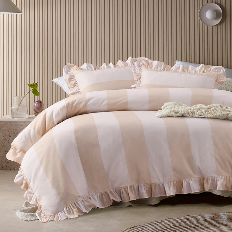 Vintage Design Candy Ruffle Natural Washed Cotton Quilt Cover Set Vintage Design