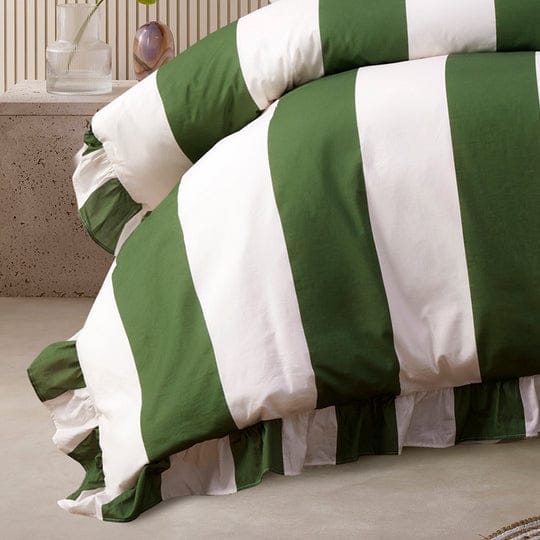 Vintage Design Quilt Cover Vintage Design Candy Ruffle Green Washed Cotton Quilt Cover Set