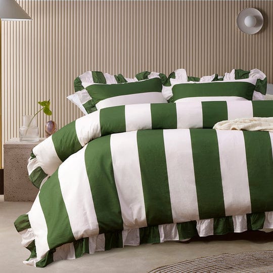Vintage Design Quilt Cover Vintage Design Candy Ruffle Green Washed Cotton Quilt Cover Set