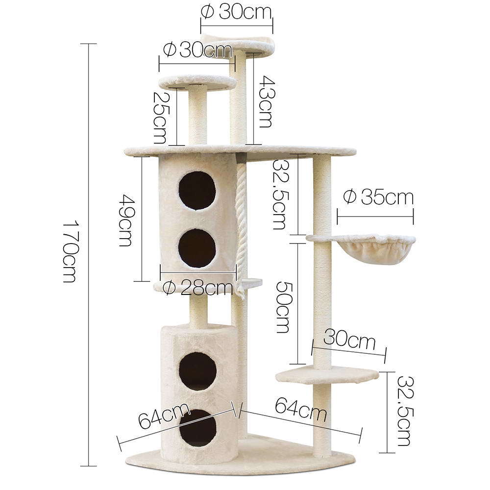YES4PETS Cat Tower YES4PETS 170cm XL Multi Level Cat Scratching Post Tree Post House Tower-Beige