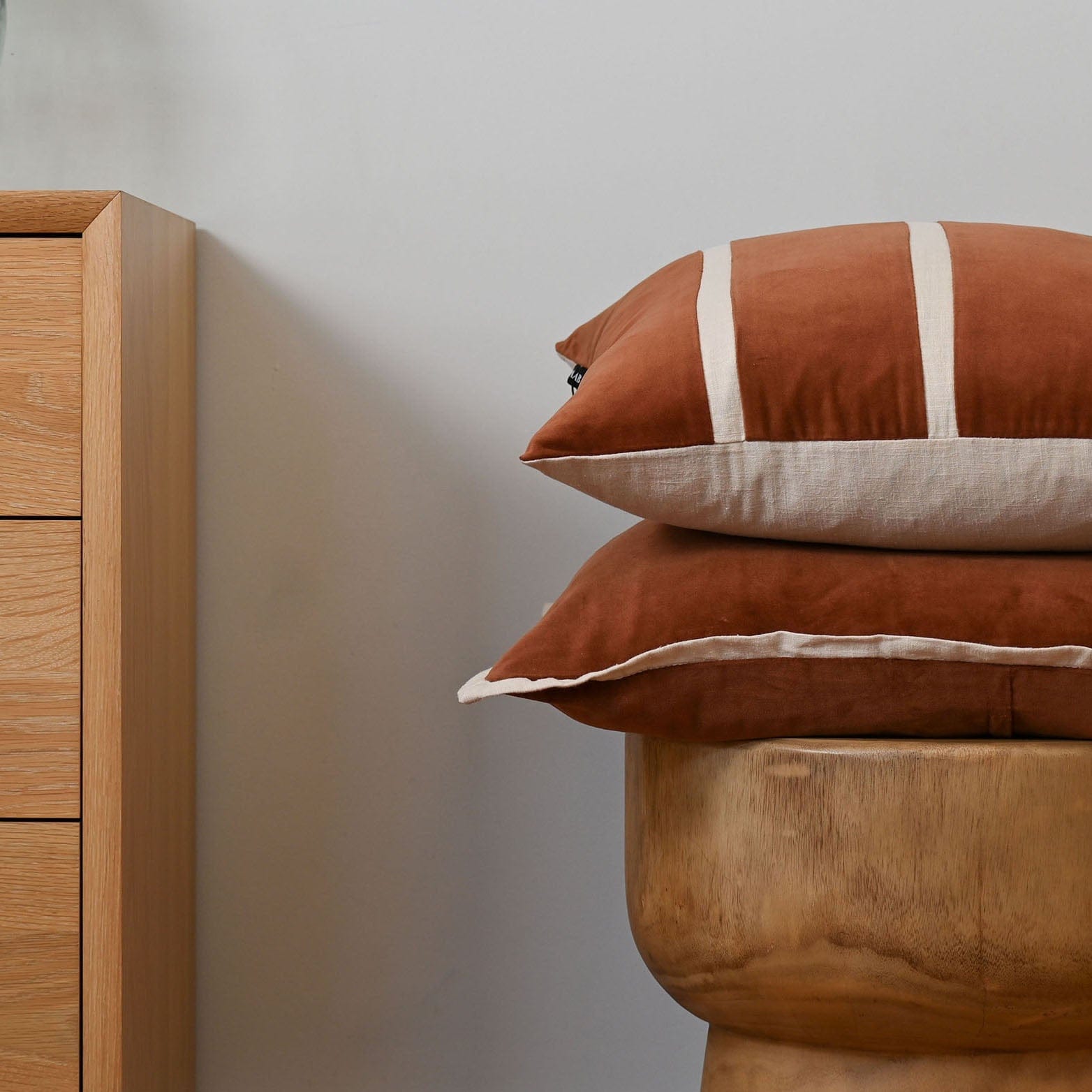 ZAAB Cushion ZAAB | FORLI NOUGAT 50X50 PLAIN COTTON VELVET AND LINEN TRIM INDOOR CUSHION