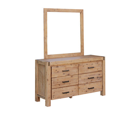 Five Pieces Bedroom Suite in Solid Wood Veneered Acacia Construction - Oak Colour Bed, Bedside Table , Tallboy & Dresser - 3 Sizes Melbournians Furniture