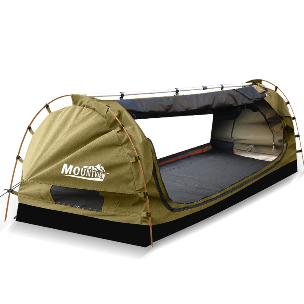 Double Swag Camping Swags Canvas Dome Tent Free Standing Khaki Mountview