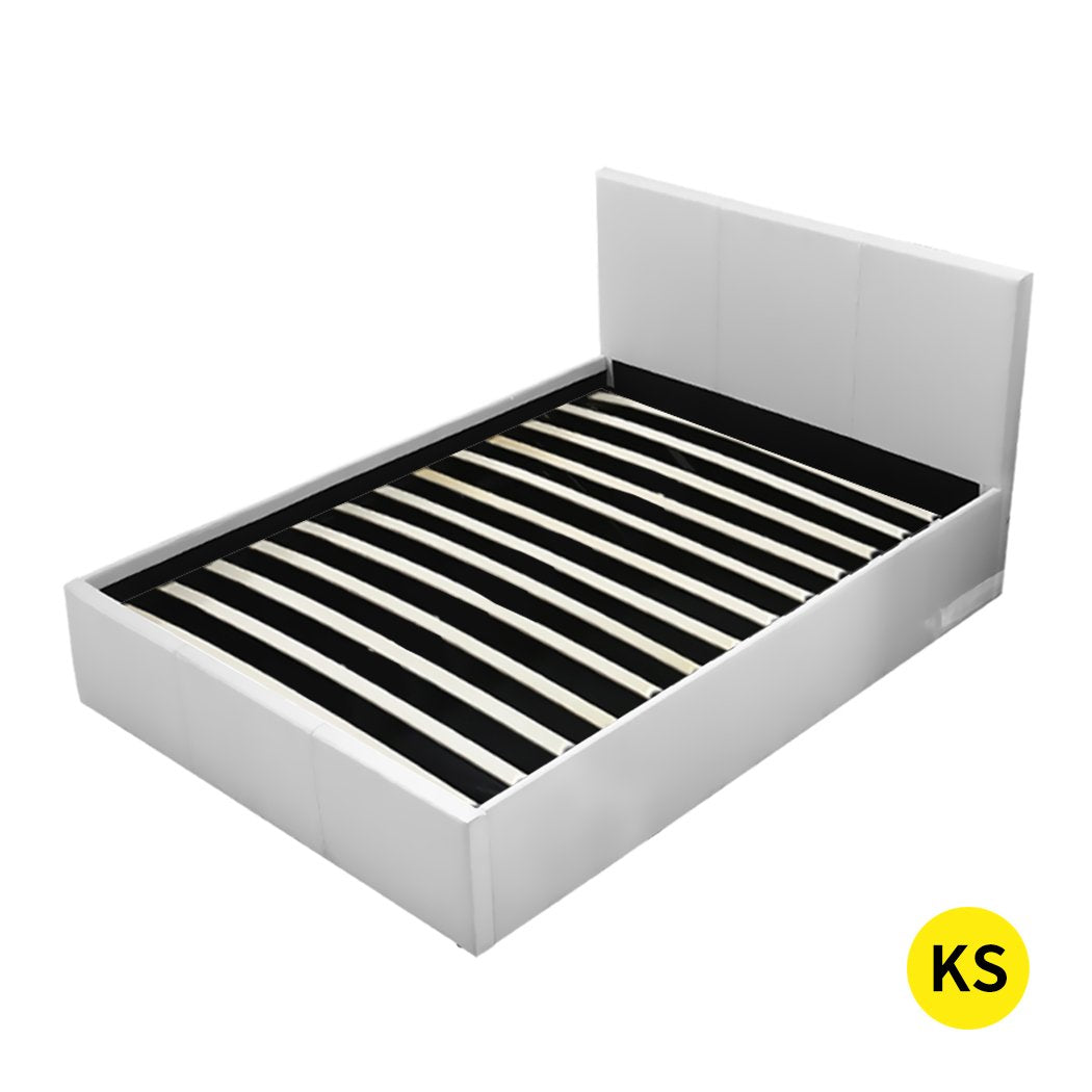 Gas Lift Bed Frame Leather Base Mattress Storage King Single Size White Levede