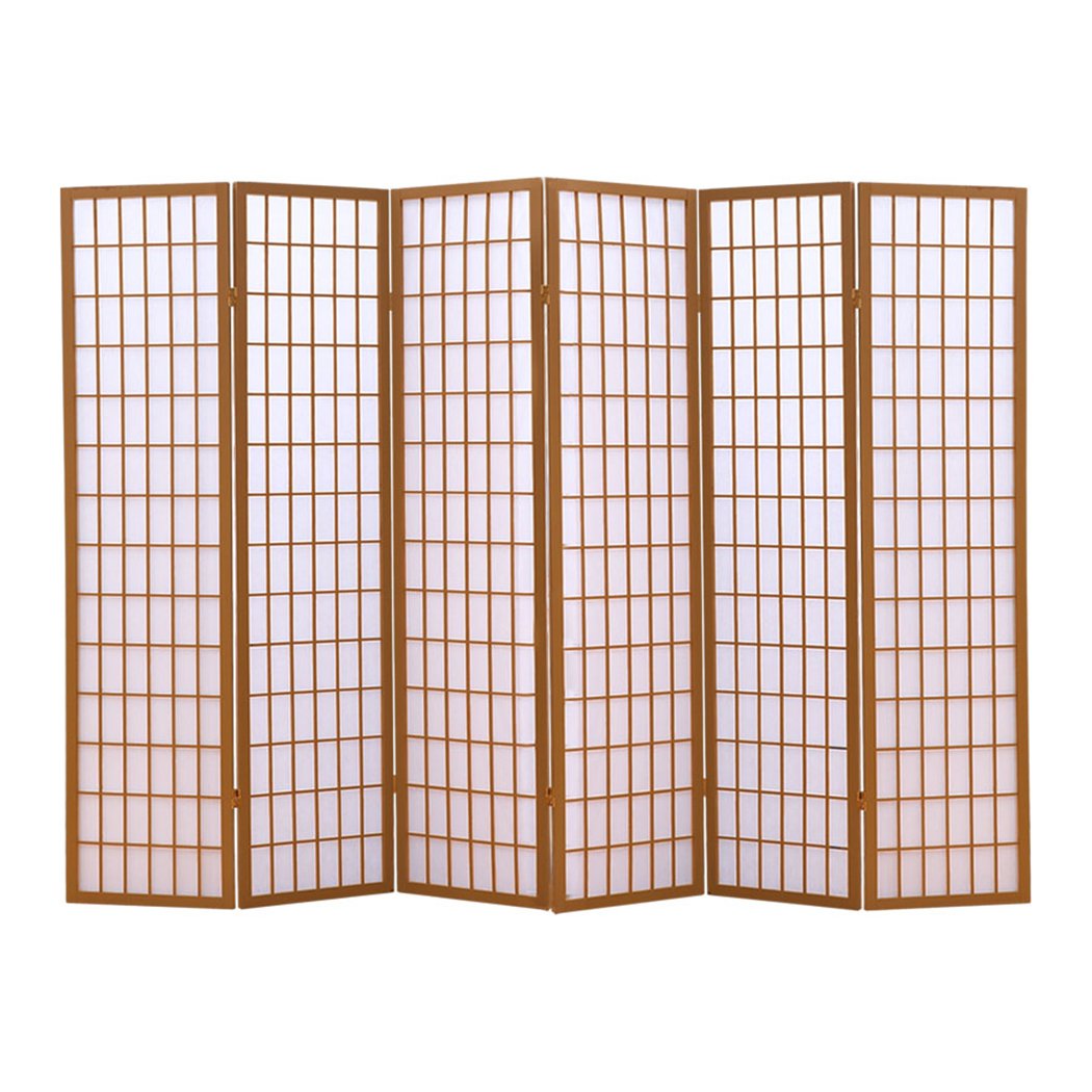 6 Panel Free Standing Foldable  Room Divider Privacy Screen Wood Frame Levede