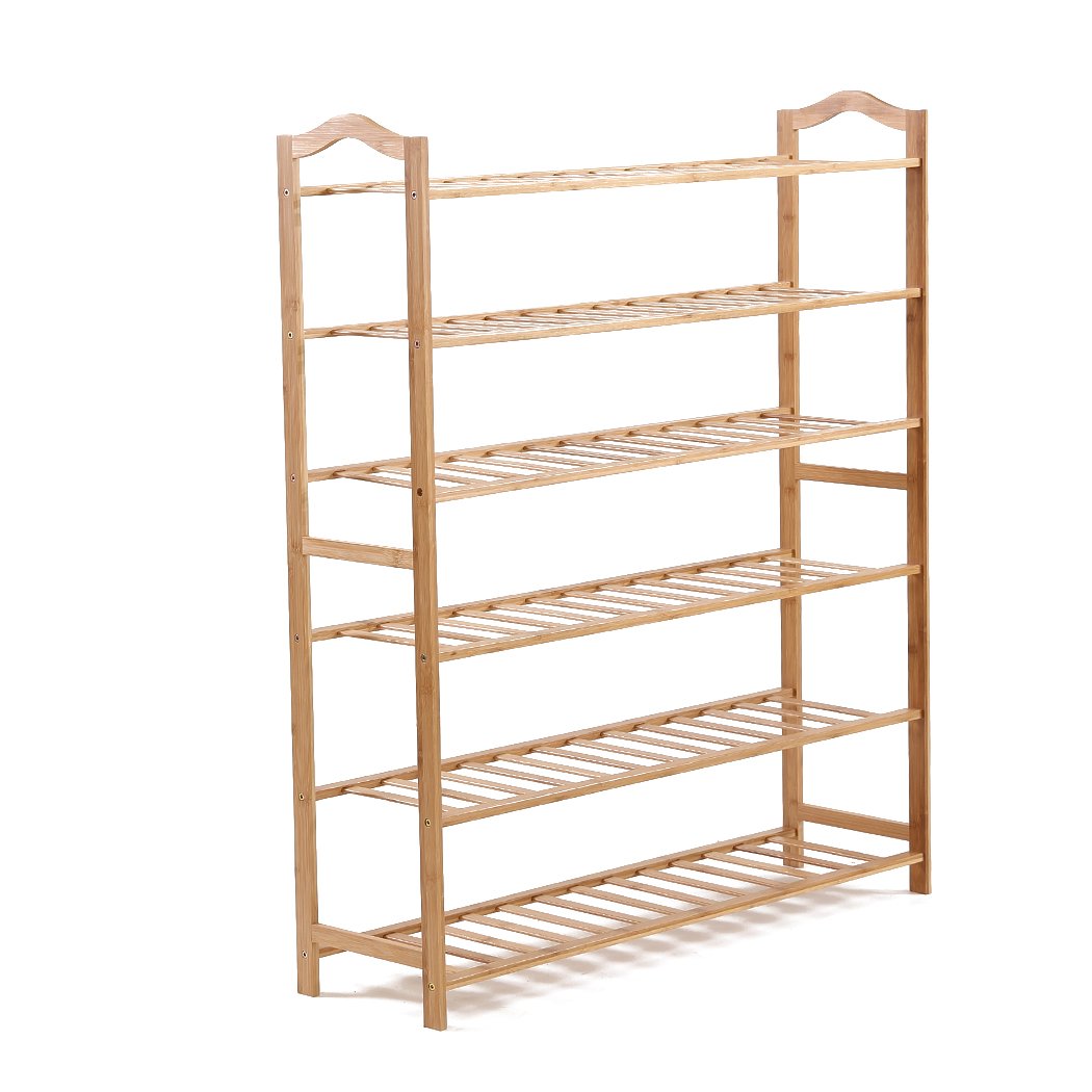 Bamboo Shoe Rack Storage Wooden Organizer Shelf Stand 6 Tiers Layers 80cm Levede