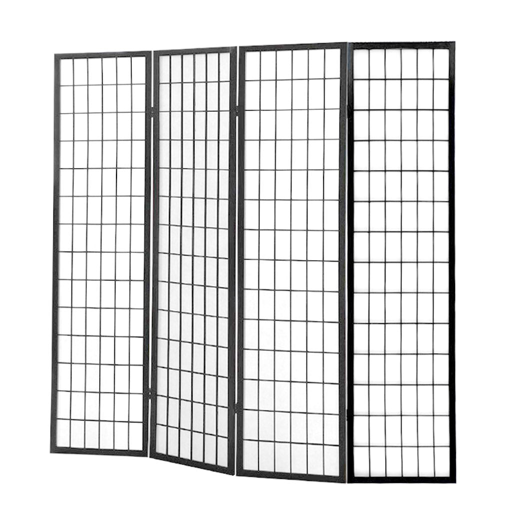 4 Panel Free Standing Foldable  Room Divider Privacy Screen Black Frame Levede