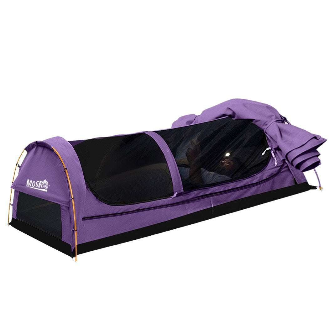 Double Swag Camping Swags Canvas Dome Tent Hiking Mattress Purple Mountview