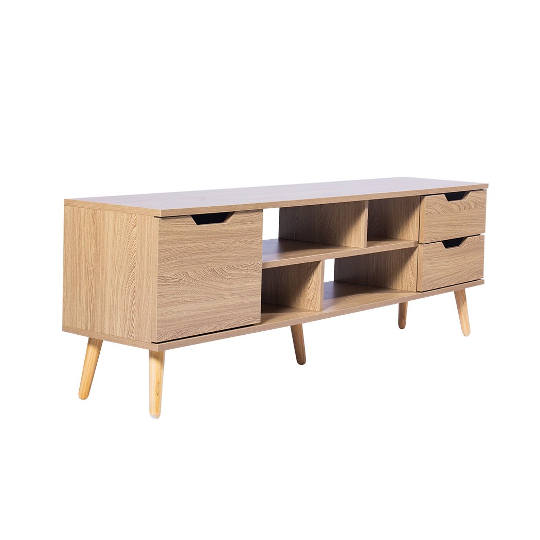 TV Cabinet Entertainment Unit Stand Storage Drawer Wooden Shelf Oak 140cm Levede