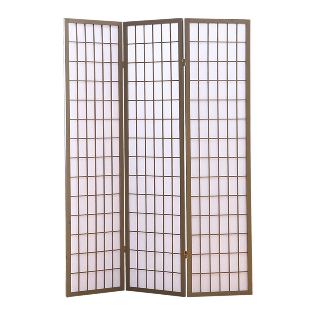 3 Panel Room Divider Screen Door Stand Privacy Fringe Wood Fold Grey Levede