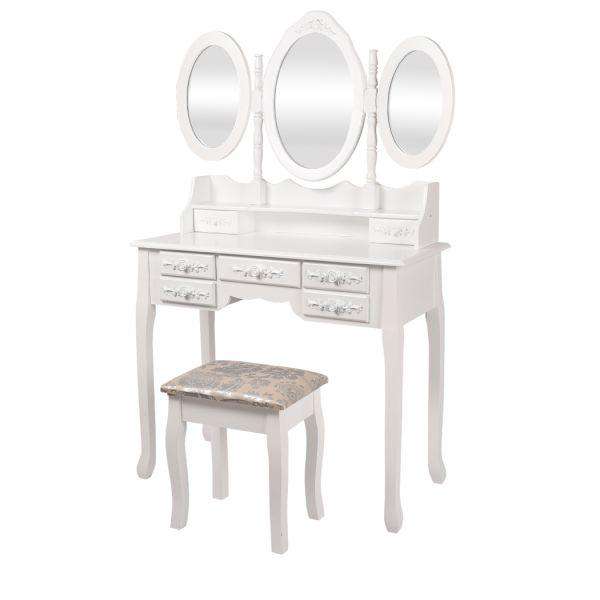 DRESSING TABLE JEWELLERY ORGANISER MIRROR MAKEUP DRAWER BEDROOM FURNITURE Levede