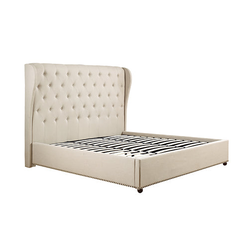 Paris Wing Upholstered Bed With Diamond Tufted Detailing - BEIGE Melbournians Furniture