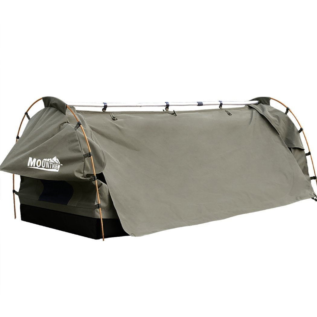 King Single Swag Camping Swags Canvas Dome Tent Free Standing Grey Mountview