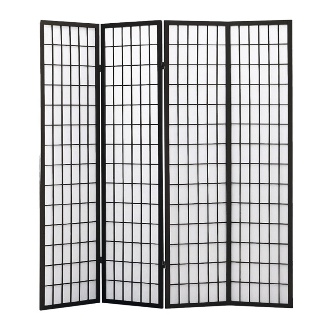 4 Panel Free Standing Foldable  Room Divider Privacy Screen Black Frame Levede