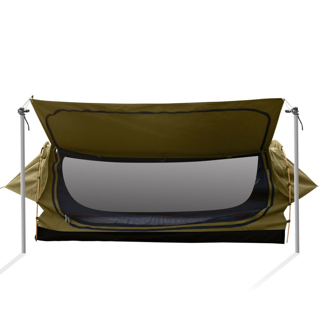 Double Swag Camping Swags Canvas Dome Tent Free Standing Khaki Mountview