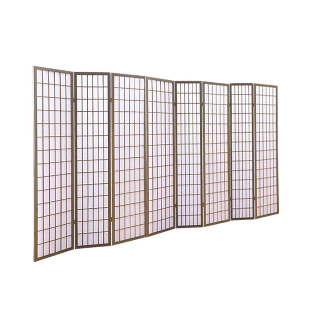 8 Panel Room Divider Screen Door Stand Privacy Fringe Wood Fold Grey Levede