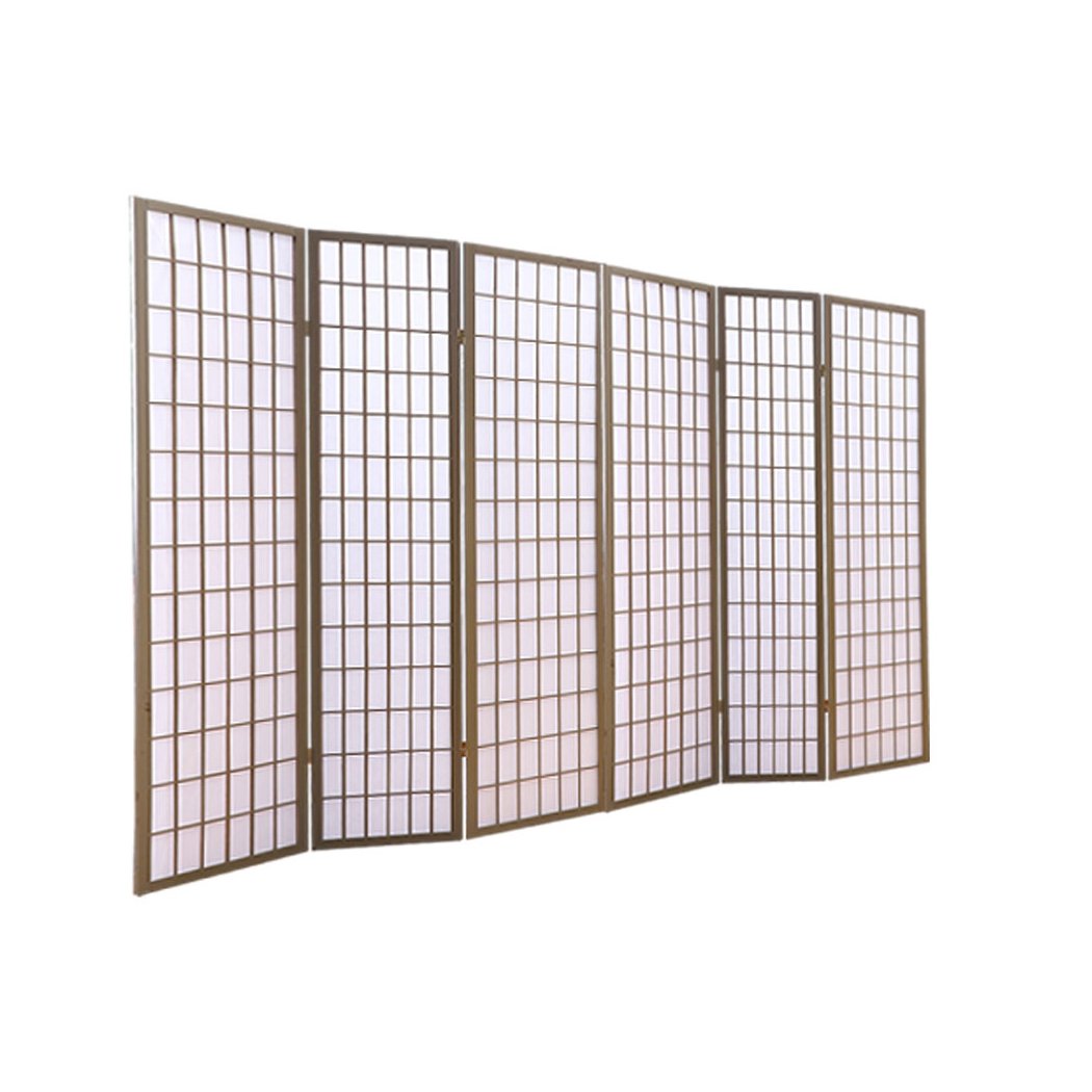 6 Panel Room Divider Screen Door Stand Privacy Fringe Wood Fold Grey Levede