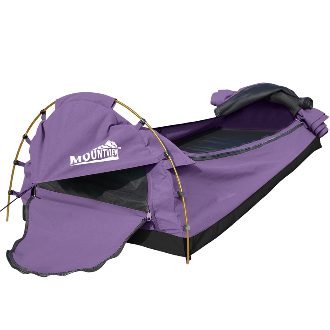 Double Swag Camping Swags Canvas Dome Tent Hiking Mattress Purple Mountview