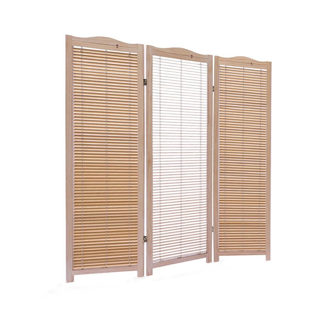 3 Panel Free Standing Foldable  Room Divider Privacy Screen Wood Frame Levede