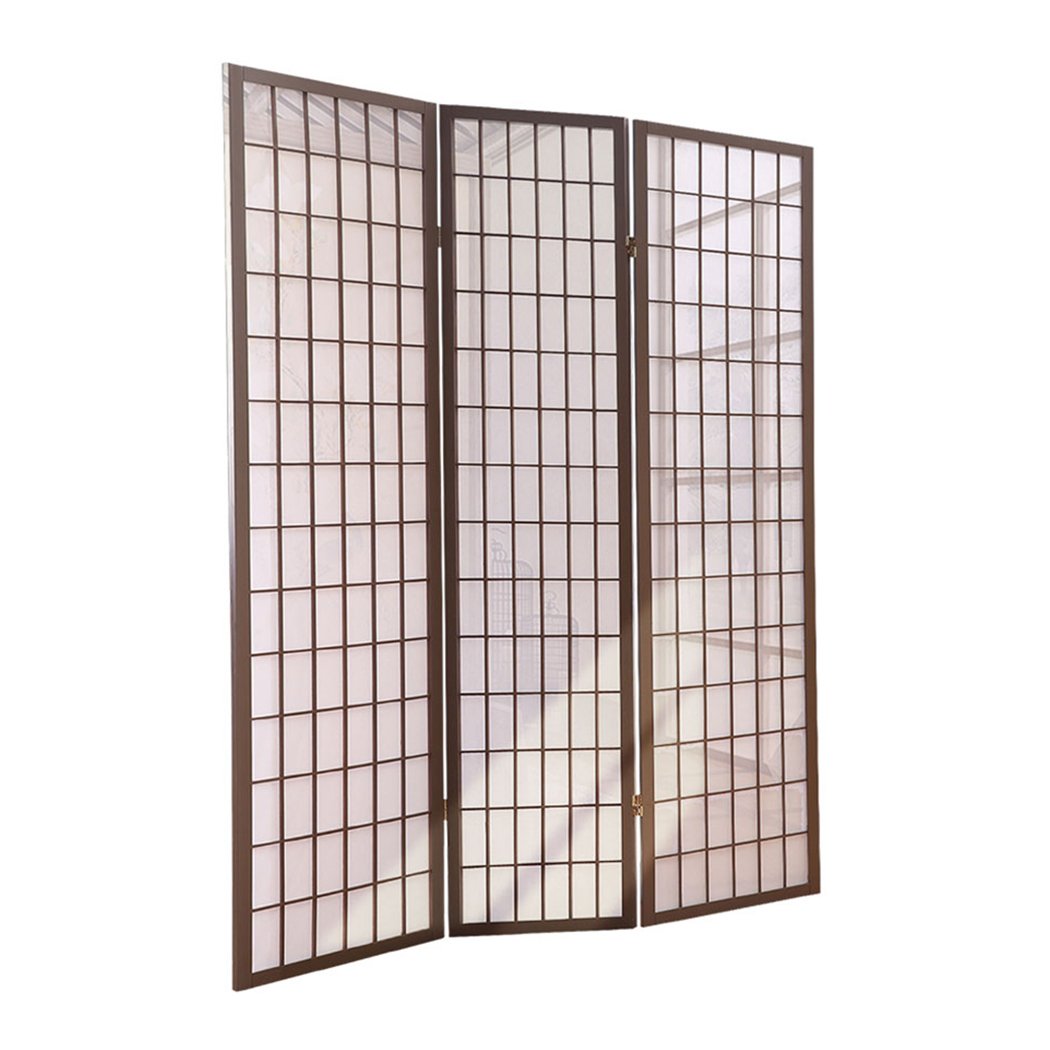 3 Panel Room Divider Screen Door Stand Privacy Fringe Wood Fold Grey Levede
