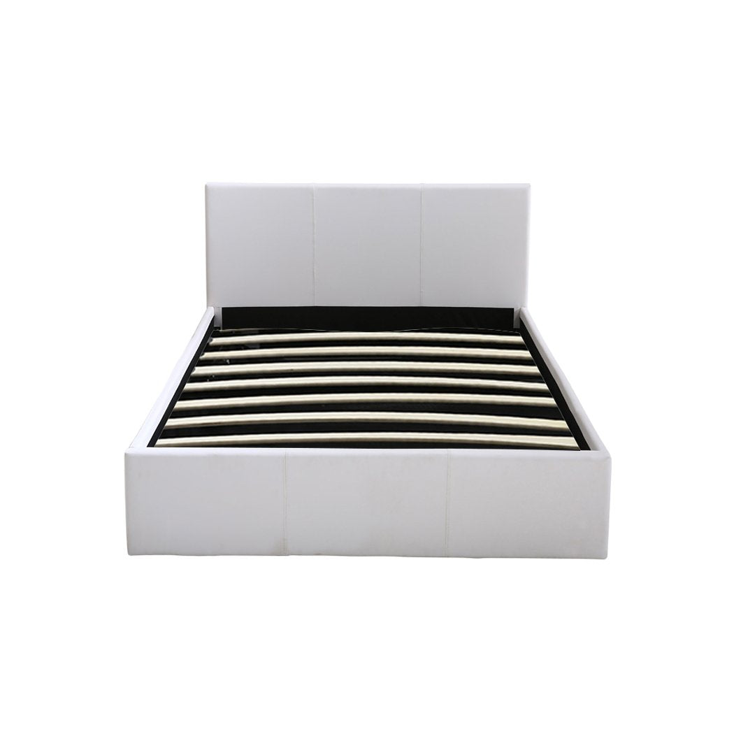 Gas Lift Bed Frame Leather Base Mattress Storage King Single Size White Levede