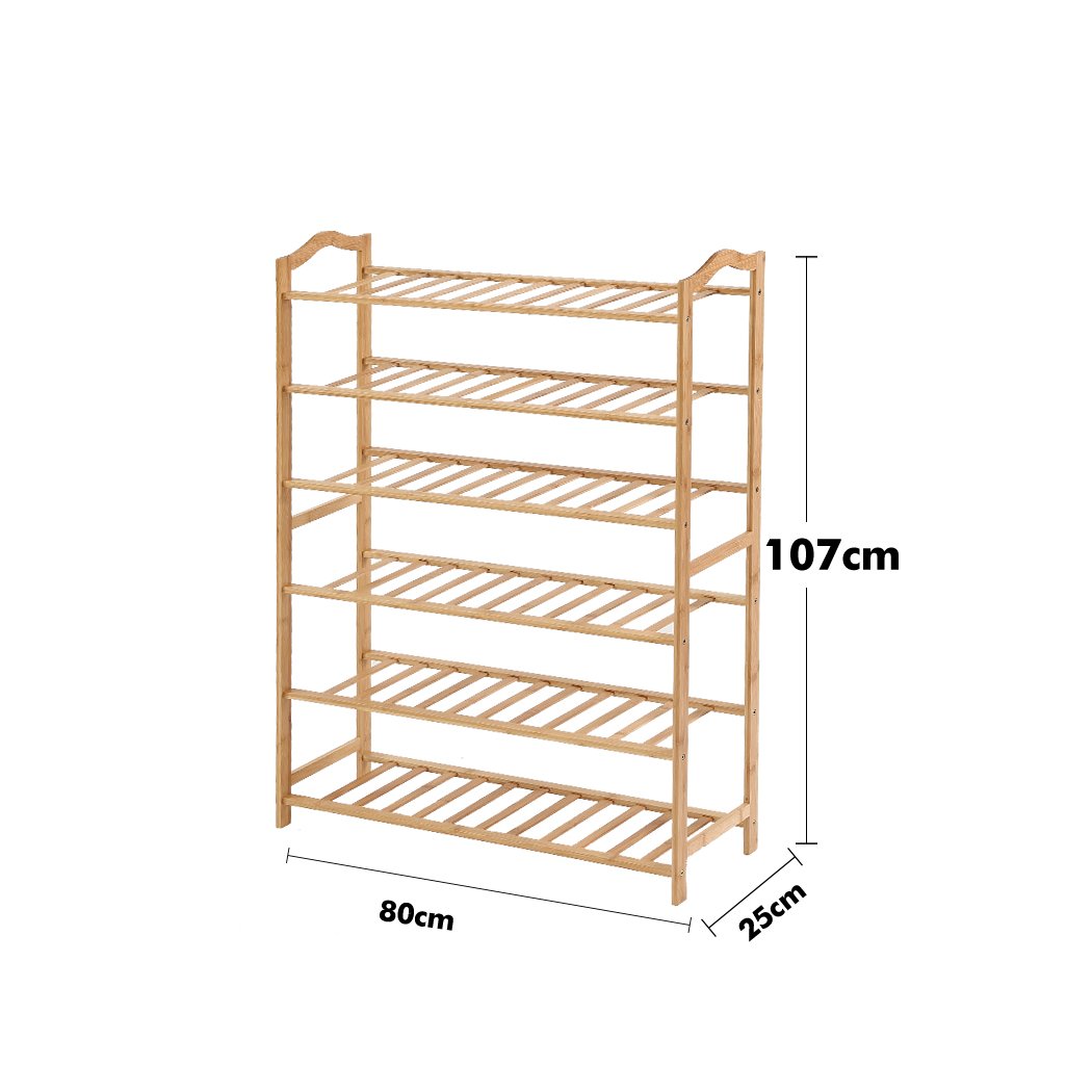 Bamboo Shoe Rack Storage Wooden Organizer Shelf Stand 6 Tiers Layers 80cm Levede