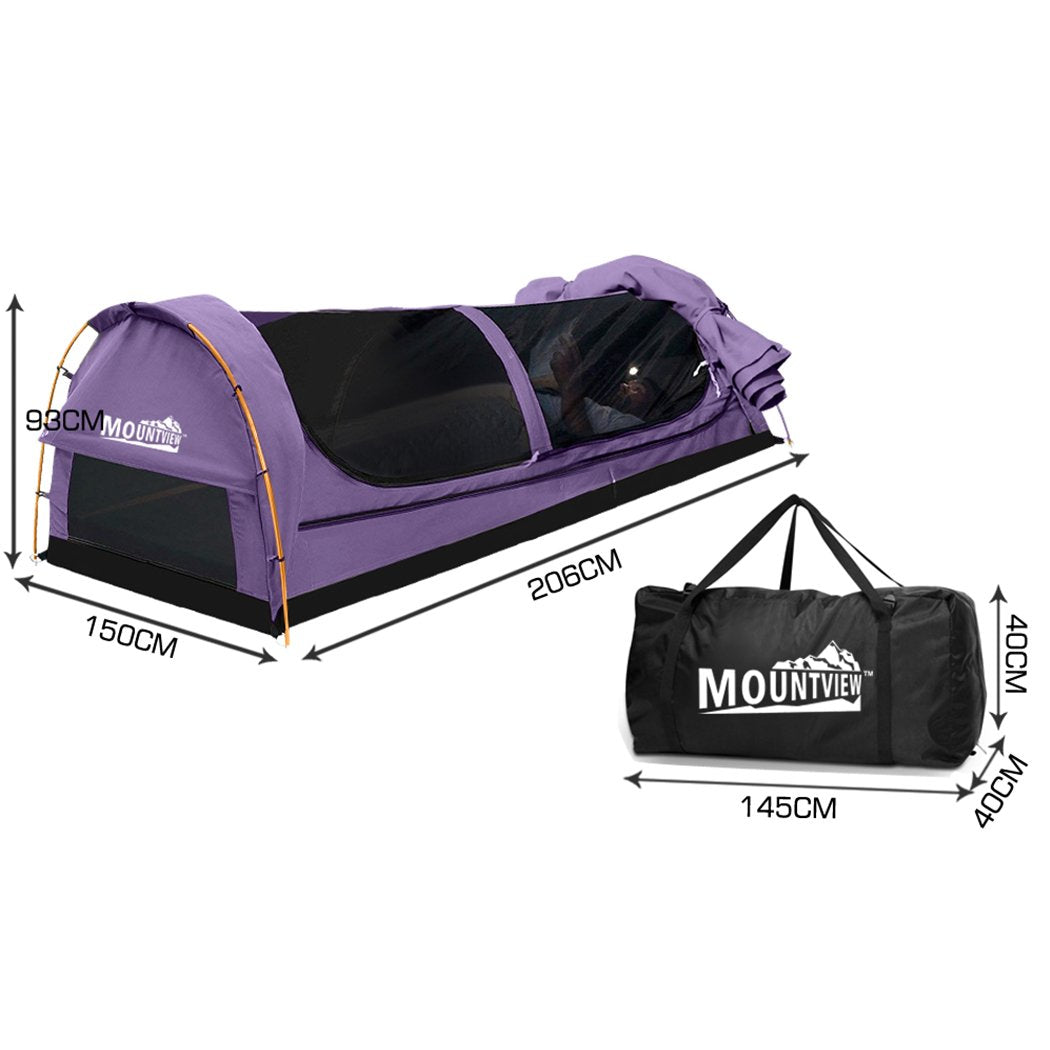 Double Swag Camping Swags Canvas Dome Tent Hiking Mattress Purple Mountview