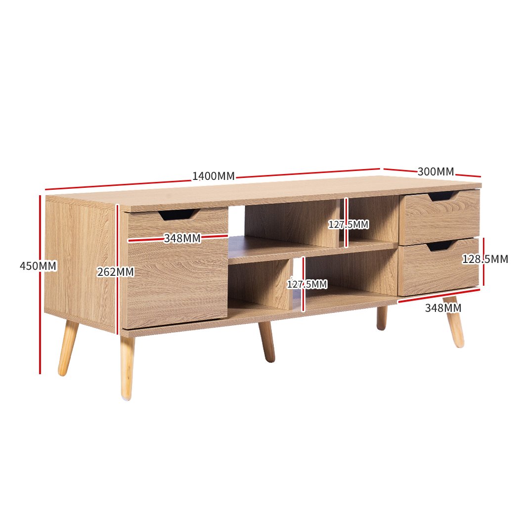 TV Cabinet Entertainment Unit Stand Storage Drawer Wooden Shelf Oak 140cm Levede