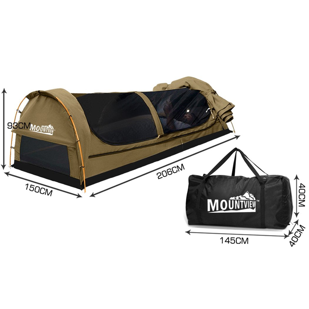 Double Swag Camping Swags Canvas Dome Tent Hiking Mattress Khaki Mountview