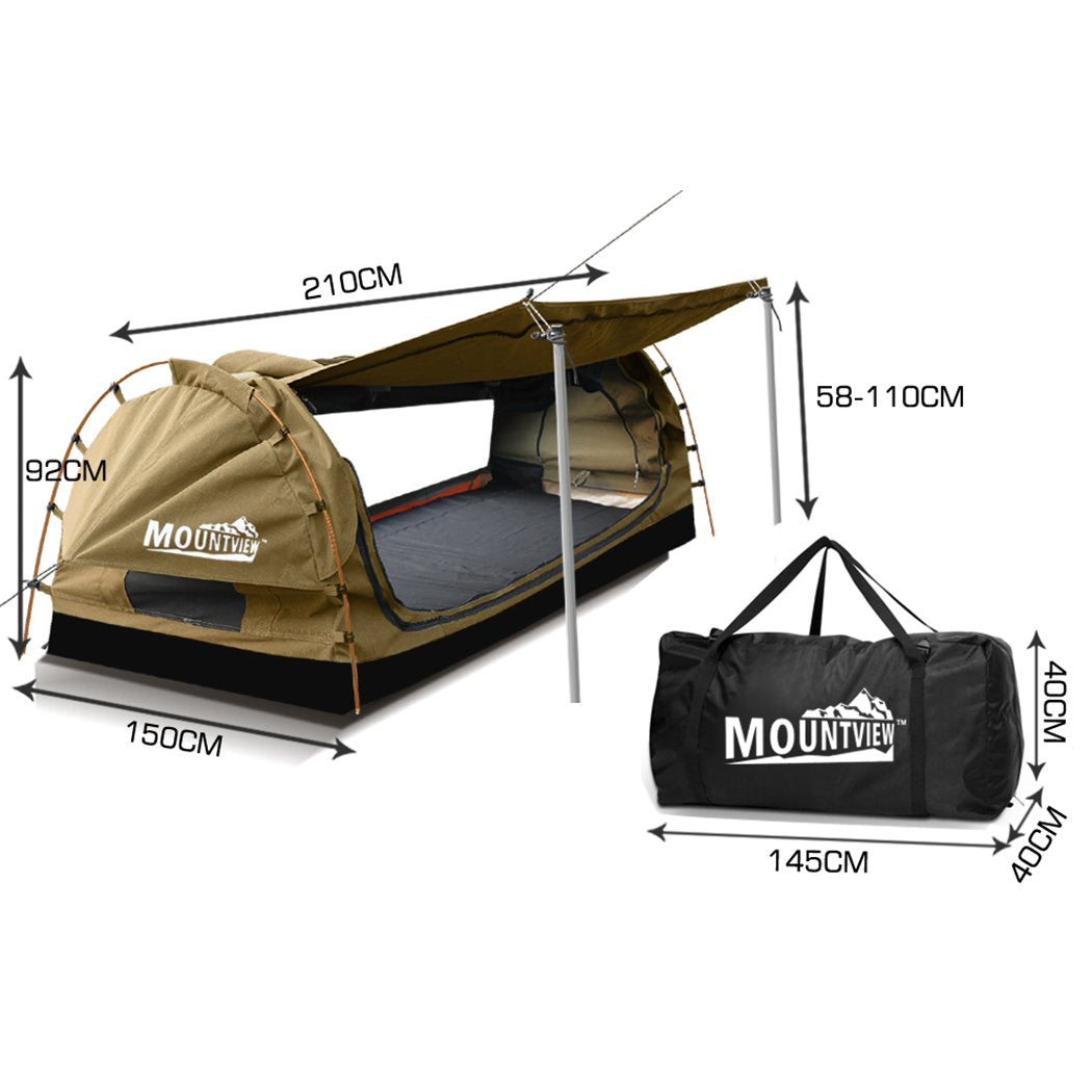 Double Swag Camping Swags Canvas Dome Tent Free Standing Khaki Mountview
