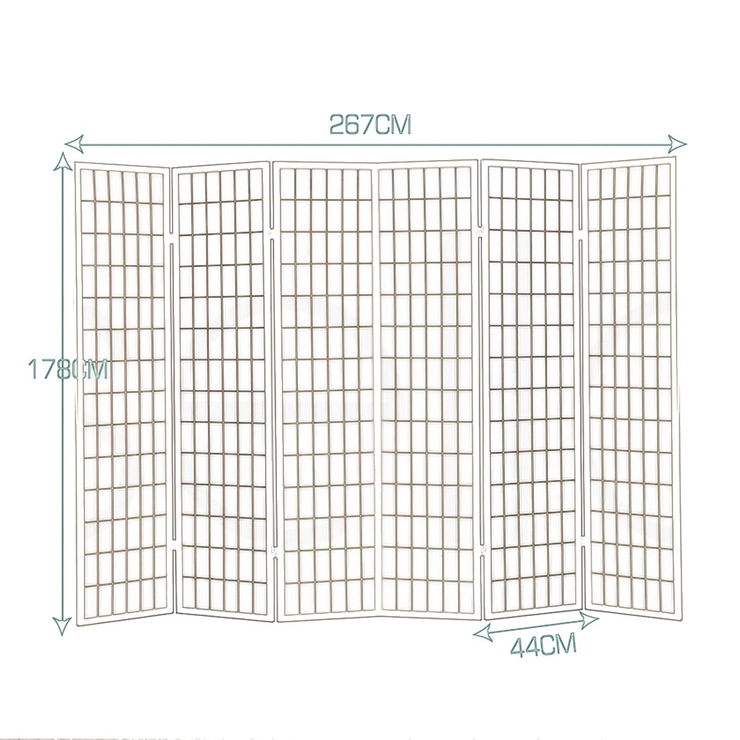 6 Panel Free Standing Foldable  Room Divider Privacy Screen Wood Frame Levede