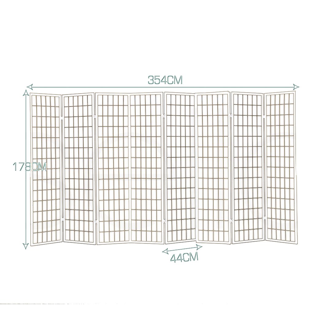 8 Panel Room Divider Screen Door Stand Privacy Fringe Wood Fold Grey Levede