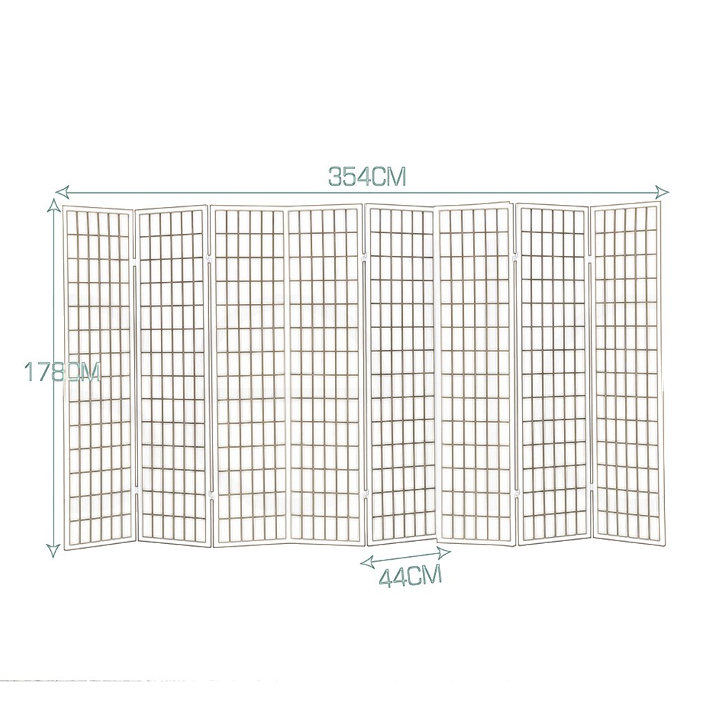 8 Panel Free Standing Foldable  Room Divider Privacy Screen Wood Frame Levede
