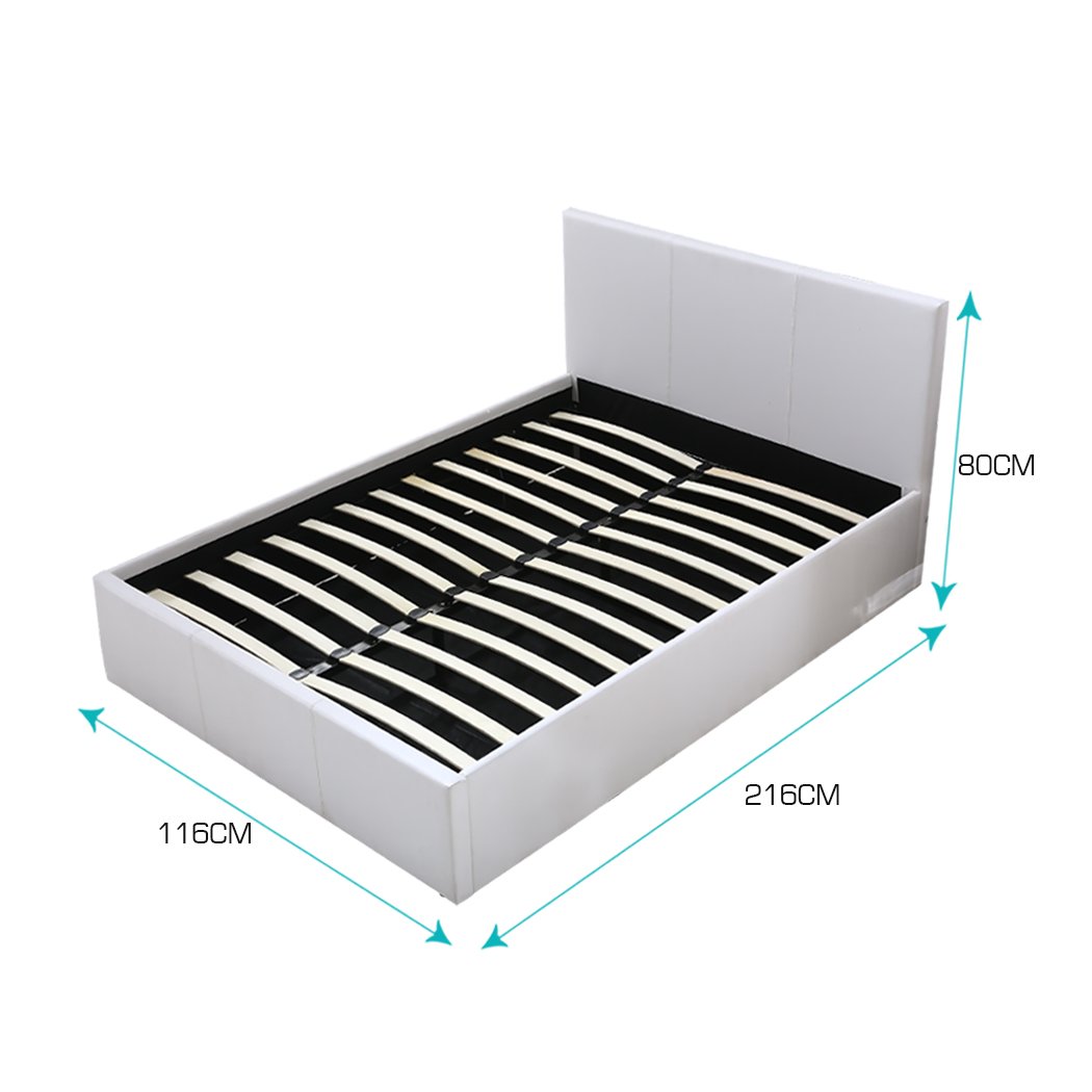 Gas Lift Bed Frame Leather Base Mattress Storage King Single Size White Levede