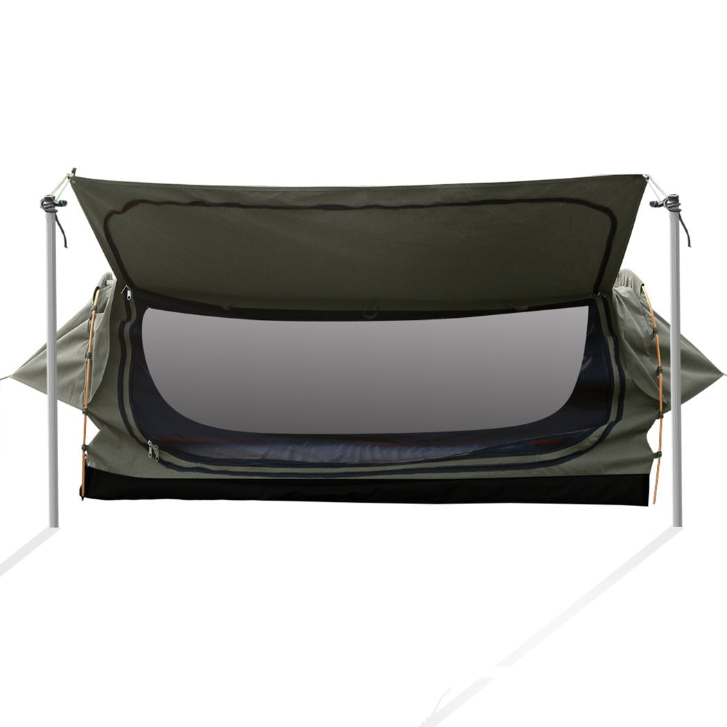 King Single Swag Camping Swags Canvas Dome Tent Free Standing Grey Mountview
