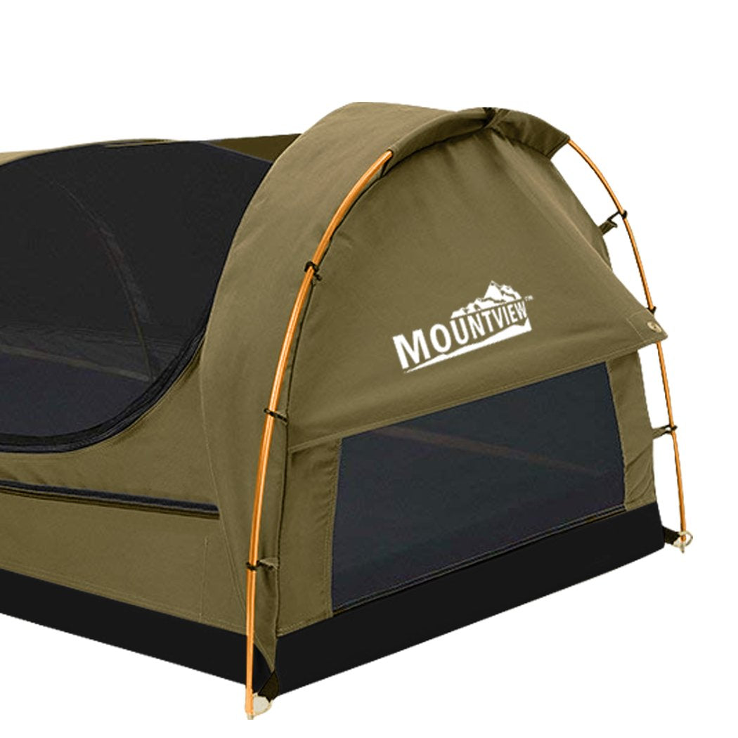 Double Swag Camping Swags Canvas Dome Tent Hiking Mattress Khaki Mountview