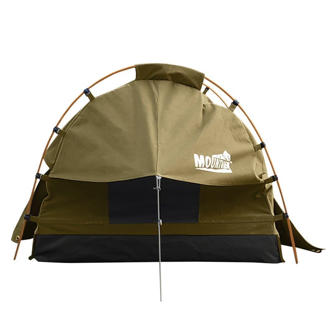 Double Swag Camping Swags Canvas Dome Tent Free Standing Khaki Mountview