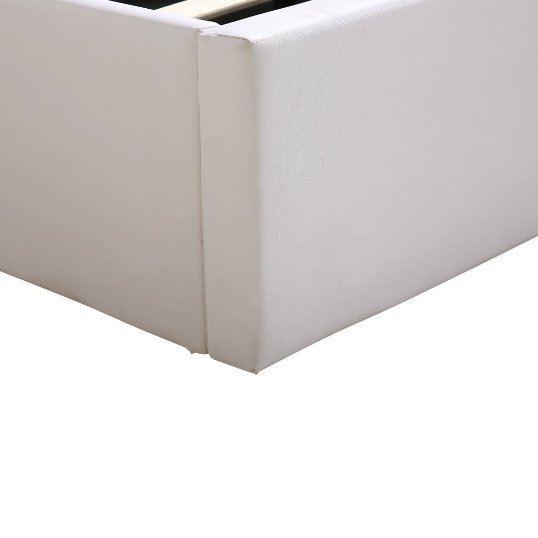 Gas Lift Bed Frame Premium Leather Base Mattress Storage Queen Size White Levede