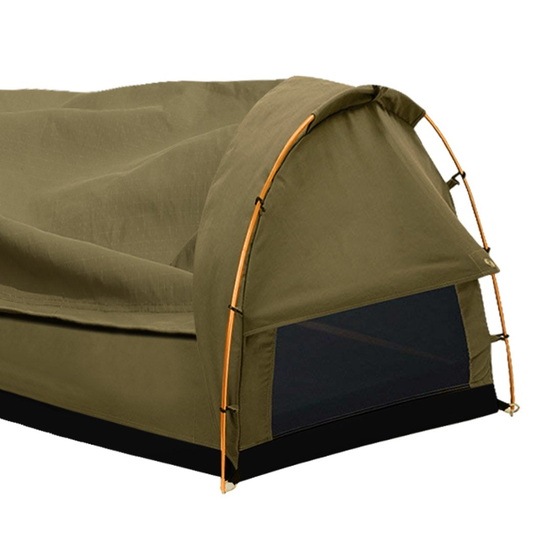 Double Swag Camping Swags Canvas Dome Tent Hiking Mattress Khaki Mountview
