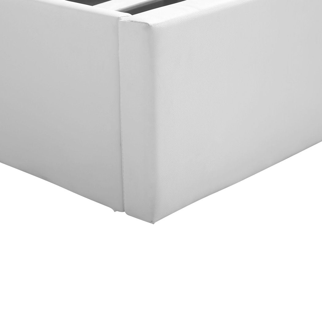 Gas Lift Bed Frame Leather Base Mattress Storage King Single Size White Levede