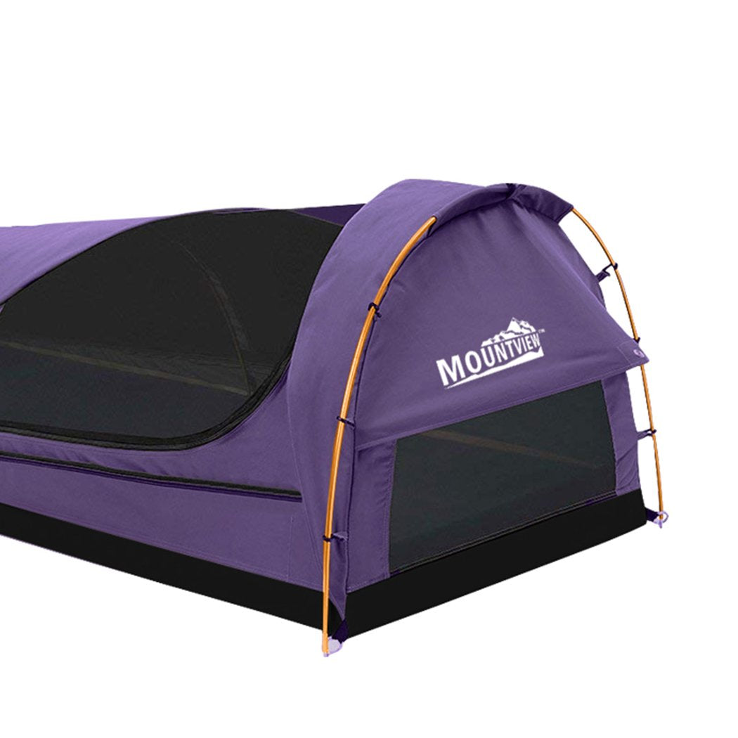 Double Swag Camping Swags Canvas Dome Tent Hiking Mattress Purple Mountview