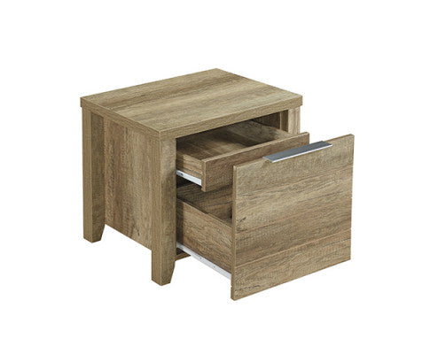 Three Pieces Bedroom Suite Natural Wood Like MDF Structure - Oak Colour Bed, Bedside Table - 3 Sizes Melbournians Furniture