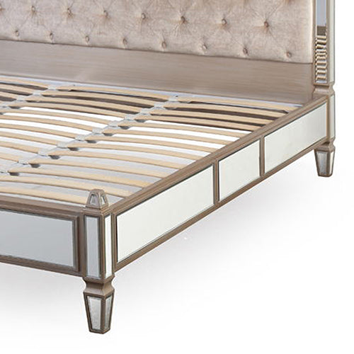 Antique Bedframe Mirrored Work Silver Colour Tufted Headboard Deep Quilting Melbournians Furniture