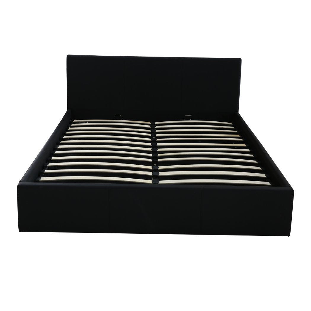 Bed Frame Gas Lift Premium Leather Base Mattress Storage Queen Size Black Levede