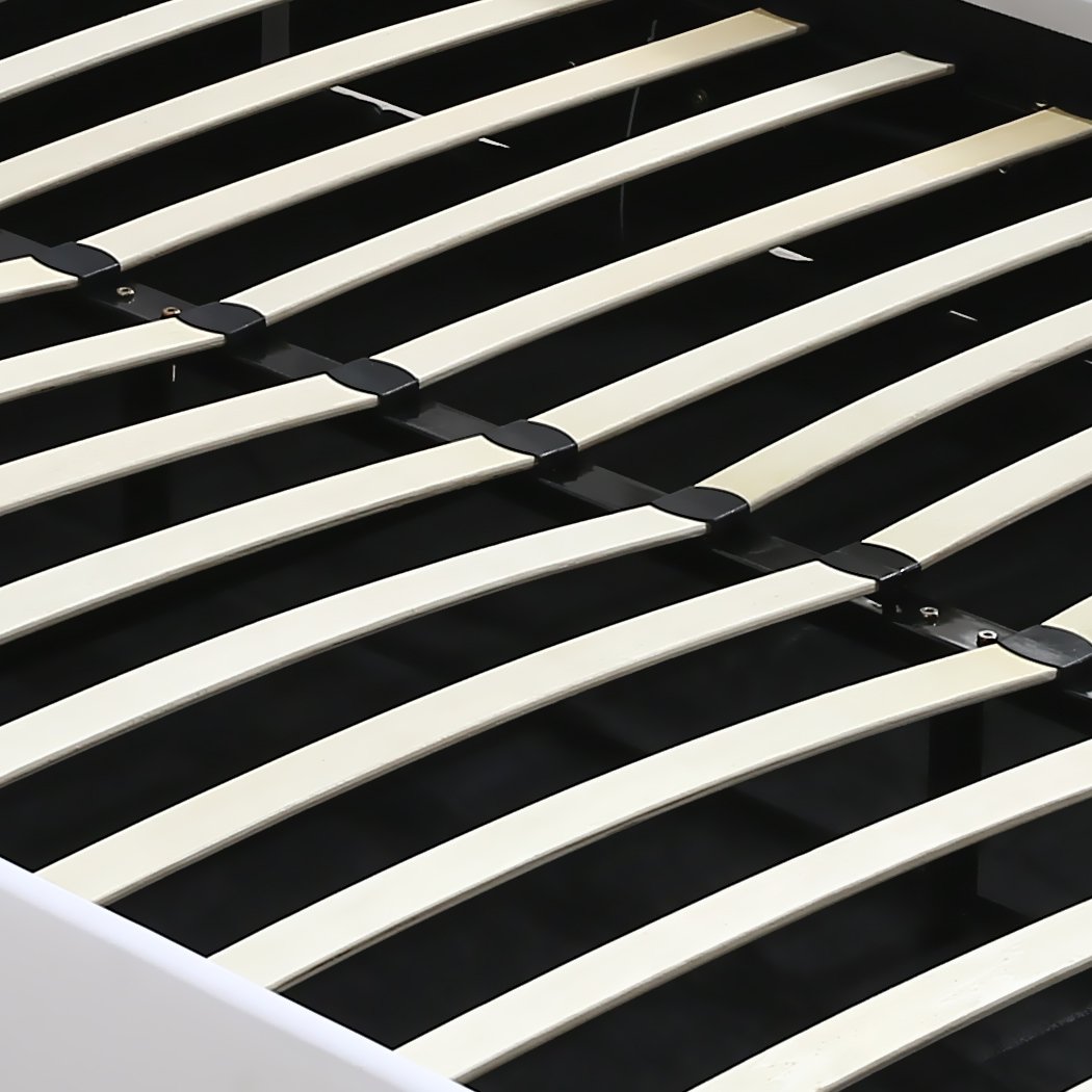 Gas Lift Bed Frame Premium Leather Base Mattress Storage Queen Size White Levede