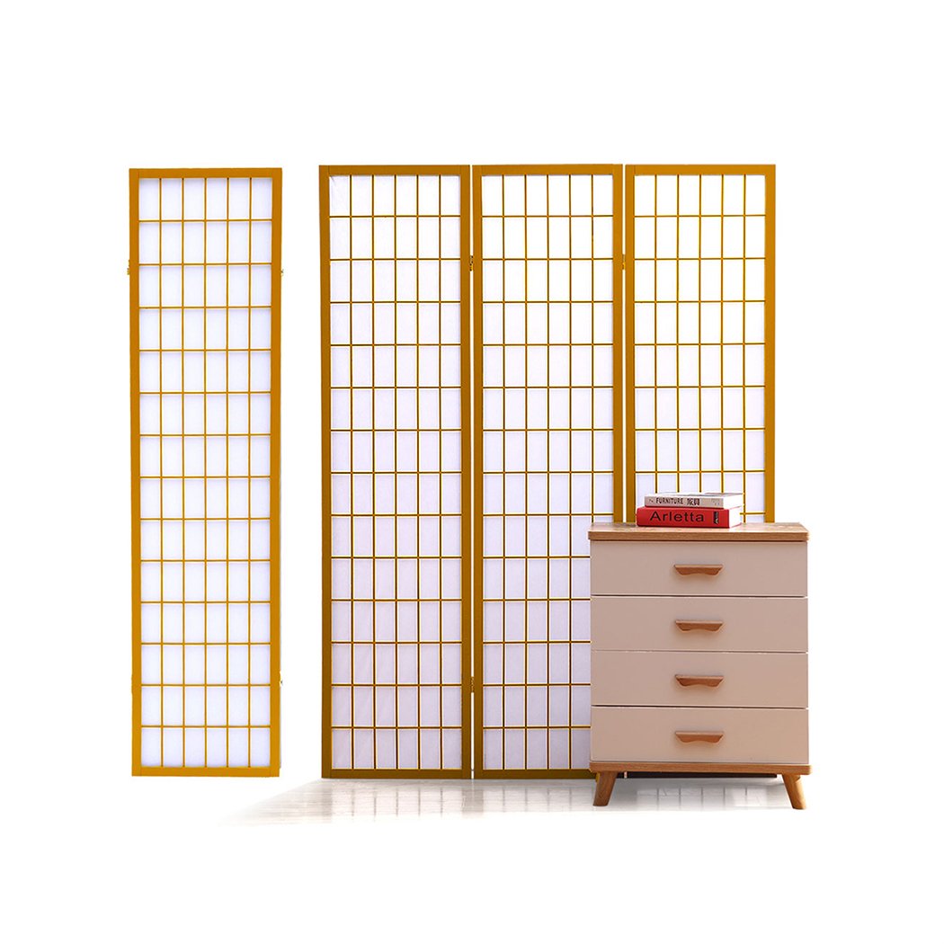 4 Panel Free Standing Foldable  Room Divider Privacy Screen Wood Frame Levede