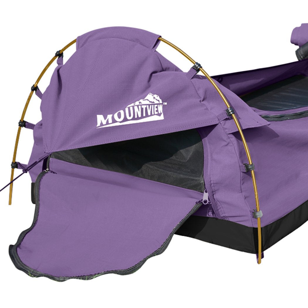 Double Swag Camping Swags Canvas Dome Tent Hiking Mattress Purple Mountview