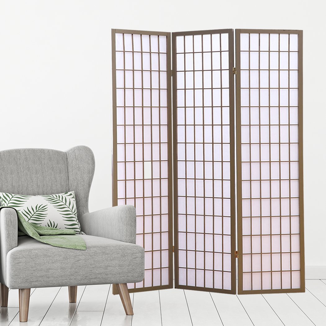 3 Panel Room Divider Screen Door Stand Privacy Fringe Wood Fold Grey Levede