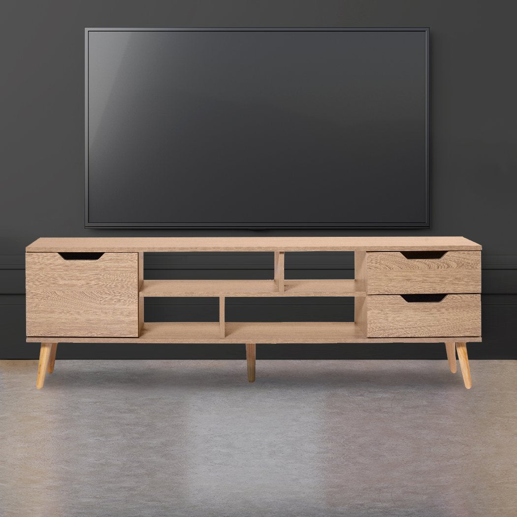 TV Cabinet Entertainment Unit Stand Storage Drawer Wooden Shelf Oak 140cm Levede